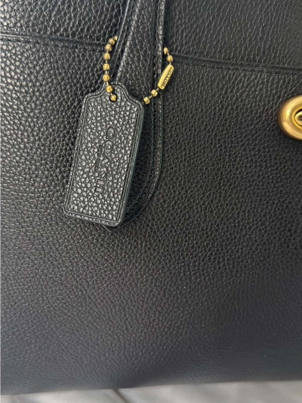 Coach Black Pebbled Leather Top-Handle Tote with Gold Turn-Lock - Picture 2 of 8